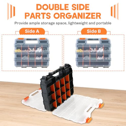 Small Parts Organizer Storage Case Tools Box 34-Compartments | Double Side Organizer Box with Removable Dividers for Small Hardware, Screws, Bolts, Nuts, Nails, Beads, Jewelry (1)