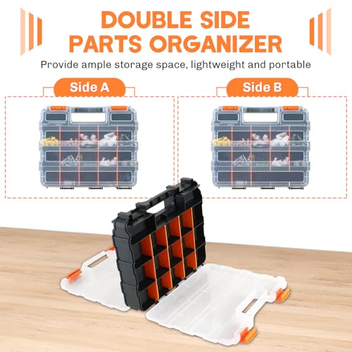 Small Parts Organizer Storage Case Tools Box 34-Compartments | Double Side Organizer Box with Removable Dividers for Small Hardware, Screws, Bolts, Nuts, Nails, Beads, Jewelry (1)