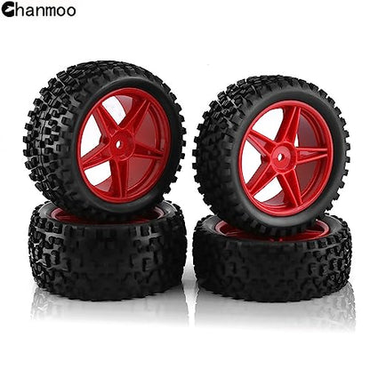1/10 RC Off Road Tires and Wheels Rims 12mm Hex Set Front and Rear 87mm Rubber Buggy Tyres Foam Inserts for 1:10 Off-Road Car HSP Kyosho HPI Tamiya HSP 94107 94166 94106 94155 4PCS (Red) - color: Red