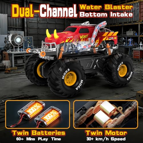 1:16 Waterproof Monster Truck Toys RC Cars Amphibious Remote Control Car Water Blaster Trucks 4WD All Terrain Off-Road Pickup Water Toy for 6-12 Year Old Kids Back-to-School Season - color: Red