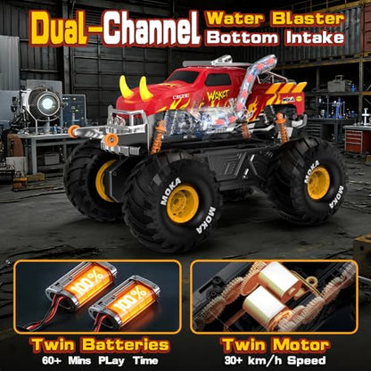 1:16 Waterproof Monster Truck Toys RC Cars Amphibious Remote Control Car Water Blaster Trucks 4WD All Terrain Off-Road Pickup Water Toy for 6-12 Year Old Kids Back-to-School Season - color: Red