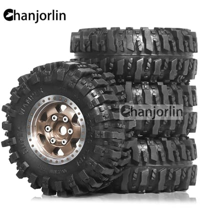 1/24 1/18 RC Crawler Tires and Beadlock Wheels Rims Offset -2.5mm 1.0 Super Soft Sticky Mud Terrain Rock Tyres OD 55mm For 1:24 1:18 Car Axial SCX24 FMS AX24 FCX18 FCX24 TRX4M 4Pcs (Bronze) - color: Bronze