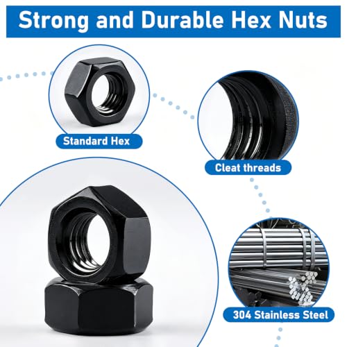 Metric Black Hex Nuts, 237 Pack A2-70 Coarse Thread Nuts | 237 Pack M3-M12 Sizes, Black Zinc Plated Rust Resistant, Standard Coarse Thread for Home & Industrial Fastening - color: Black, size: Metric
