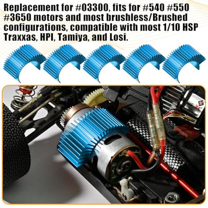 5PCS Aluminum Heatsink Electric Engine Motor Heat Sink Cooling Fins Replacement for #03300, Compatible with 1/10 HSP Traxxas HPI Tamiya Losi 550 540 3650 Size Brushed/Brushless Motor (Blue) - style: Blue