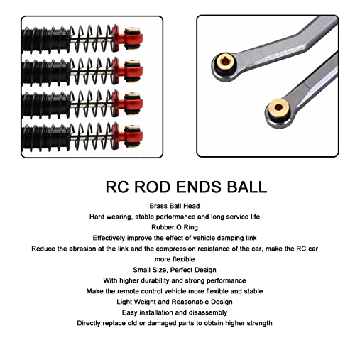 20PCS Brass Shock Damper Ball Head Set, RC Rod Ends Ball with 40 Rubber O Rings RC Crawler Suspension Link Ball Joint Replacement Parts for 1/24 SCX24RC Car Upgrade