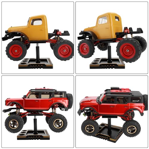Multifunctional RC Car Stand RC Work Stand RC Repair Stand 360° Rotation Lift Or Lower with RC Screwdrivers for TRX4M SCX24 AX24 FMS FCX24 1/16 1/18 1/24 RC Crawler Truck Buggy (Black Gold)