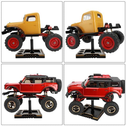 Multifunctional RC Car Stand RC Work Stand RC Repair Stand 360° Rotation Lift Or Lower with RC Screwdrivers for TRX4M SCX24 AX24 FMS FCX24 1/16 1/18 1/24 RC Crawler Truck Buggy (Black Gold)