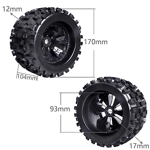 HobbyPark Pre-Glued 1/8 Truck Tires and Wheels 17mm Hex for Traxxas Maxx T-maxx E-Revo Revo 3.3 Arrma Kraton Notorious 6s Redcat Kaiju Shredder JLB Cheetah RC Monster(4-Pack)