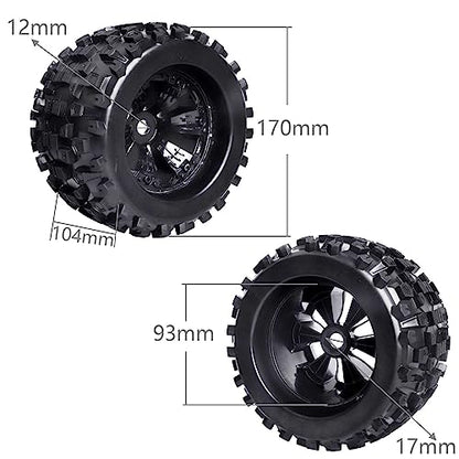 HobbyPark Pre-Glued 1/8 Truck Tires and Wheels 17mm Hex for Traxxas Maxx T-maxx E-Revo Revo 3.3 Arrma Kraton Notorious 6s Redcat Kaiju Shredder JLB Cheetah RC Monster(4-Pack)