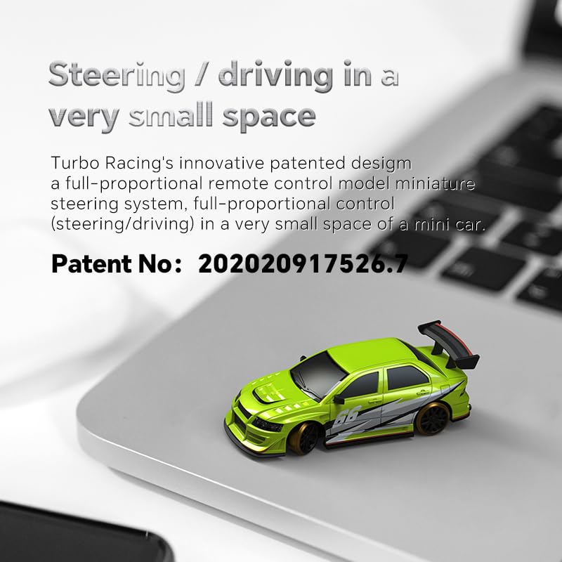 Turbo Racing 1:76 Scale Drift RC Car, Mini Table Racing Model Car with 2.4G Remote Control & Gyro Full Proportional RTR for Adults Hobby Toys Gifts (C66-Green) - style: C66-Green