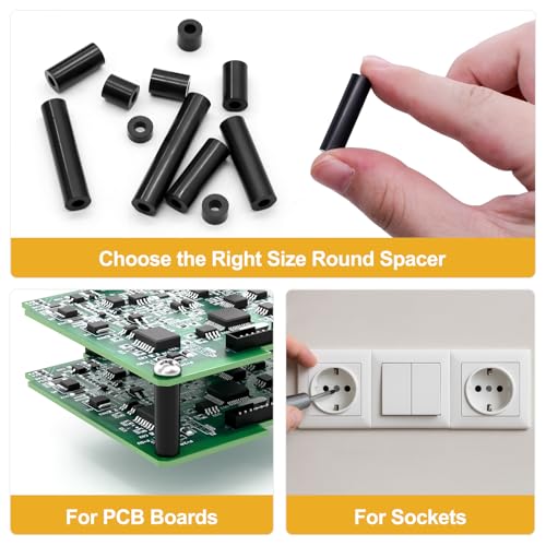 270Pcs ABS Round Spacers ID 3mm, OD 7mm | Length Ranges from 3mm to 35mm, Non-Threaded Outlet Screw Washers Suitable for M3 Screws Hardware Spacer Bracket, Black - color: Black/3.2mm,270Pcs