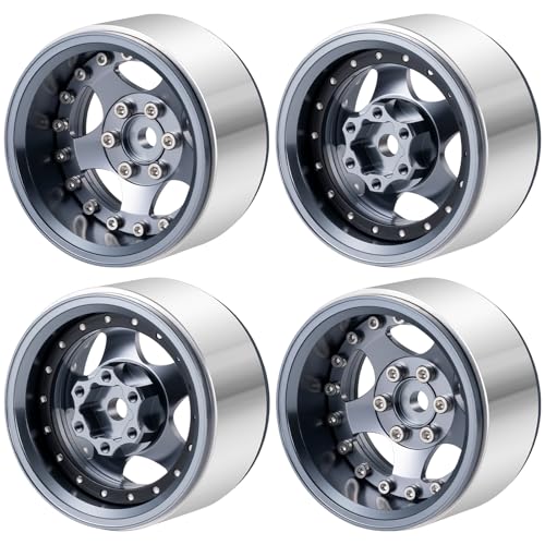 4PCS Aluminum 1.9" Beadlock Wheel Rims Upgrades for Axial SCX10 I II III TRX4 GEN7 GEN8 1/10 RC Crawler Truck Car (Titanium) - color: Titanium