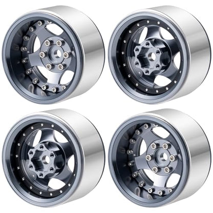 4PCS Aluminum 1.9" Beadlock Wheel Rims Upgrades for Axial SCX10 I II III TRX4 GEN7 GEN8 1/10 RC Crawler Truck Car (Titanium) - color: Titanium