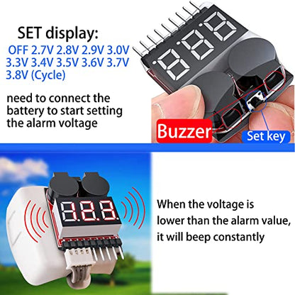 1-8s Lipo Battery Voltage Tester Low Voltage Buzzer Tester for RC Lipo Battery Pack
