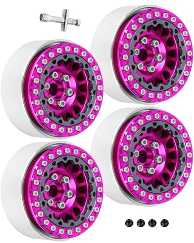 RC 1.9 Beadlock Wheels for 1/10 RC Crawler TRX4 TRX6 SCX10 90046 AX103007 VS4-10 MST CFX RC4WD D90 Red cat Gen8 7,Alloy Aluminium 1.9 rc Beadlock Rims 1.9 rc Wheels,4PCS,Pink - color: Pink(4pcs)