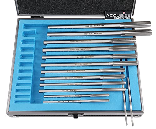 Accusize Industrial Tools Chucking Reamer Set, 0.1240" to 0.5010", 14 Pc | HSS M2 Premium, Straight Flute, Right Hand Cut, ANSI, Aluminum Case, 5528-SX00 - size: Over & Under Size 0.1240"-0.5010"