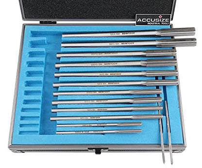 Accusize Industrial Tools Chucking Reamer Set, 0.1240" to 0.5010", 14 Pc | HSS M2 Premium, Straight Flute, Right Hand Cut, ANSI, Aluminum Case, 5528-SX00 - size: Over & Under Size 0.1240"-0.5010"