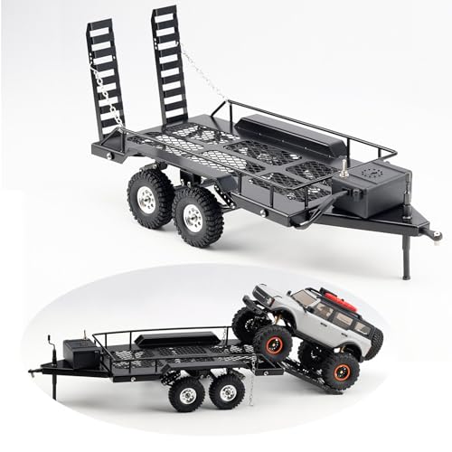 RC Trailer Metal Hitch Mount Trailer with Light Strip for TRX4M Defender Bronco F150 FCX18 SCX24 FCX24 AX24 Etc 1/18 1/24 RC Crawler Car,RC Trucks with Trailers Upgrades Accessories