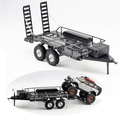 RC Trailer Metal Hitch Mount Trailer with Light Strip for TRX4M Defender Bronco F150 FCX18 SCX24 FCX24 AX24 Etc 1/18 1/24 RC Crawler Car,RC Trucks with Trailers Upgrades Accessories