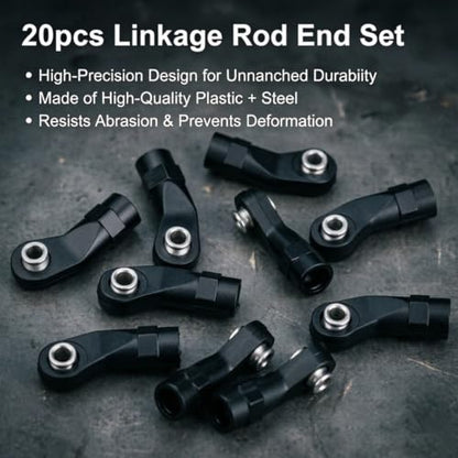 20Pcs RC Linkage Rod Ends,M3 Ball Joint Head Set for Traxxas TRX-4 Axial SCX10 HSP 90046 90047 1/10 RC Crawlers Car Upgrade Parts (20pcs Bent B) - style: 20pcs Bent B
