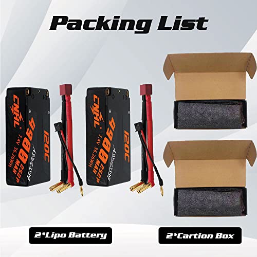 CNHL 4900mAh 2S Shorty Lipo Battery 7.4V 120C with 5mm to Deans(2 Packs) | Compact shorty format centers chassis weight for responsive control in 1/10 RWD drift, racing buggies, and trucks.