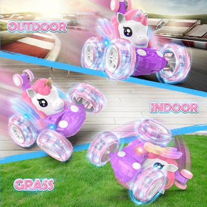 Mafbeanl Remote Control Car Stunt RC Cars 360° Rotating with 2.4GHz Rechargeable Wheel Lights Toys Car Gift for Boys Girls 3 4 5 6 7 8 9 10 11 12 (Pink) - color: Pink