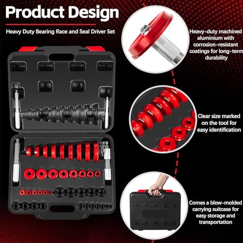 Bearing Press Kit, 43 Pieces Bearing Race and Seal Driver Set with Seal Driver and Bearing Adapters, Bearing Race Punch Set, Bearing Seal Driver Kit, Seal Driver Installer Set for Bearing Installation