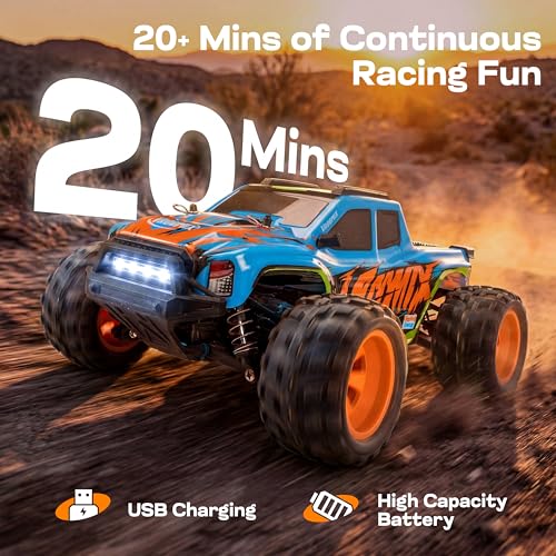 Vroomix 1:16 4WD RC Car, Blue Remote Control Light Hobby Racing Monster Truck Toy Gift for Kids, 3 Driving Modes, Up to 28 Mph, 35 Mins, 110 Ft Range, Toy Truck for Boys Age 8-12 & Adults - color: Blue
