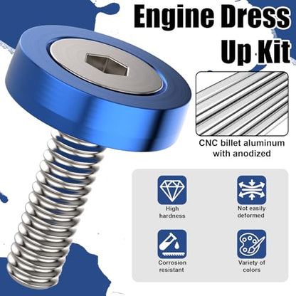 40 PCS Engine Dress Up Kit, CNC Finishing Fender Bumper Washers (Blue) | M6 Aluminum Engine Bay Dress Up Kit, Fender Bolts for Trunk License Plate Frame - color: 40 pcs Blue