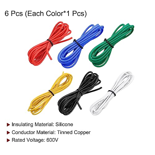 MECCANIXITY 20 Gauge Wire Silicone Wire 20AWG Electrical Wire Stranded Wire Tinned Copper Wire High Temp Hookup Wire 6 Color 1.5m/4.92ft for Car Model Electric Appliances 6pcs - size: 20AWG, 4.92ft