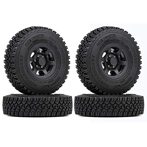 4PCS/Set RC Car 1.55 Inch Beadlock Plastic Wheel Rim Rubber Tires Compatible with 1/10 RC Crawler Car Axial AX90069 D90 TF2 Tamiya CC01 LC70 (Black) - color: Black
