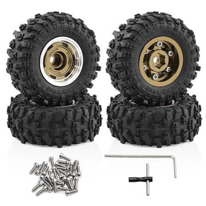 1.0" Beadlock Aluminum Wheels and 51mm Soft Rubber Tires | for SCX24, TRX4M, Ascent 18, FCX24, 1/18 1/24 RC Crawler, 7mm Hex, 0mm Offset, with Foam Inserts, (Bronze 105) - color: Bronze 105