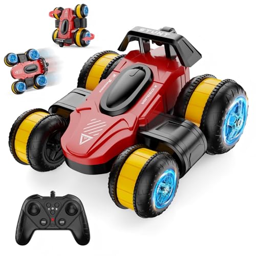 High Speed Drift RC Stunt Deformation Car, Red and Yellow - color: Red and Yellow