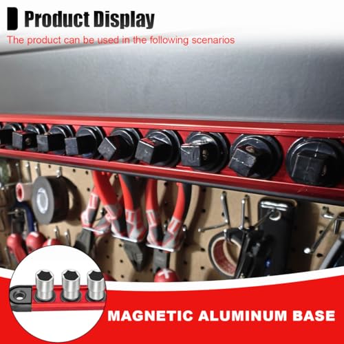 Magnetic Socket Organizer, 3/8" Heavy Duty Aluminum Metric & SAE Socket Rail Organizer, 360° Swivel Clips Socket Holder, Automotive Garage Drive Socket Tray Tool Holds 14 Sockets (3/8) - size: 3/8