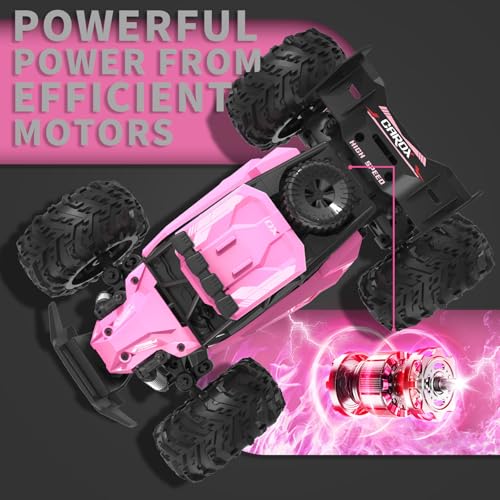 Carox Remote Control Car, 2.4GHz 25KM/H High Speed RC Car, 1:18 Off-Road Monster Truck with LED Lights Rechargeable Battery – Ideal Gift for Boys 6+ - color: Pink
