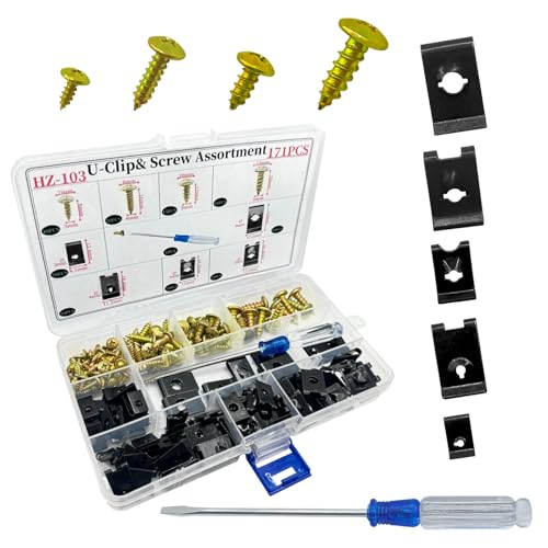 170PCS Car U-Clip and Screw Assortment Kit, 10 Different Sizes, Used for Door Decoration, mudguardsbumpers, Side skirtsgrilles, Engine Hoods, etc