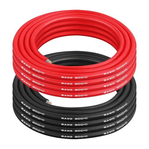 8 AWG Silicone Wire, 10 ft Red and 10 ft Black | Flexible fine-strand tinned copper cable with heat-resistant silicone insulation for batteries, RC and electronics wiring. - style: 8 AWG 10ft Red+10ft Black
