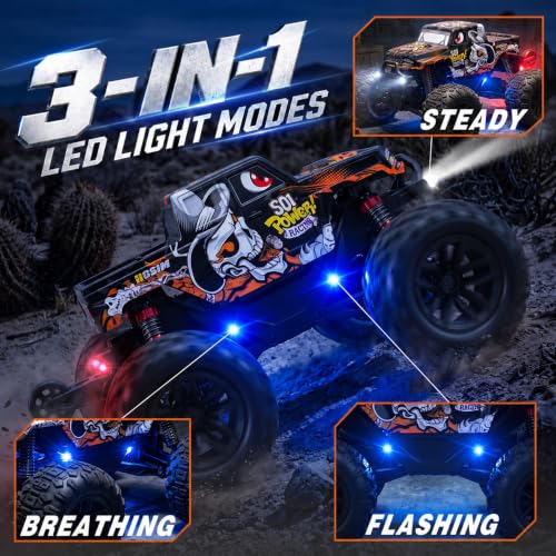 Hosim 1/18 All Terrain Remote Control Car, 38KPH 4WD RC Car Monster Truck | High Speed 4WD Remote Control Monster Truck, RC Truck with 2 Rechargeable Batteries, Waterproof Remote Control Truck Toy Gift - color: Orange