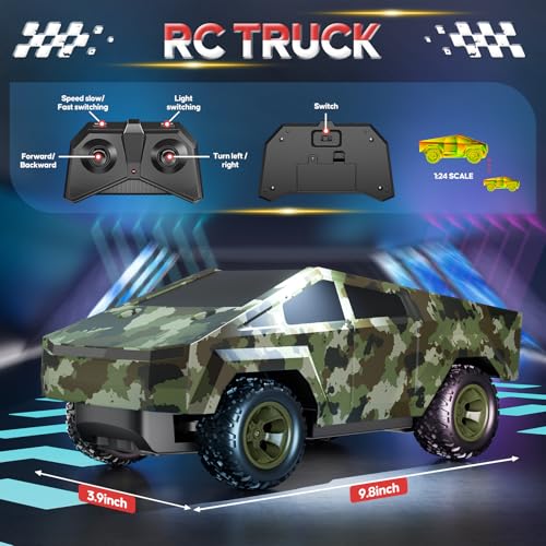 Remote Control Car Truck 1:24, 2.4GHz All Terrain High Speed RC Truck with Loadspace, RC Car Toys for Boys Girls Age 3 4 5 6 7 8+, Birthday - color: Green