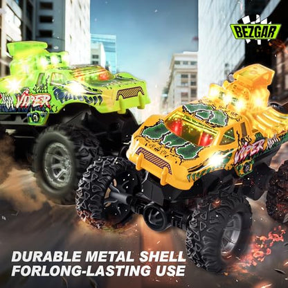 BEZGAR Mini Monster Truck Toys - 2.4GHz 1:64 Remote Control Car with Colorful Lights, 360° Spins, Metal Shell - Remote Control Monster Truck for Boys Girls Age 3, 4, 5, 6, 7, 8 Years Old(Yellow) - color: Yellow