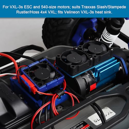 VXL‑3s ESC Cooling Fan and Motor Dual Fan Set Kit Aluminum Heatsink for Traxxas Slash/Stampede/Rustler/Hoss 4x4 VXL, Velineon VXL‑3s System