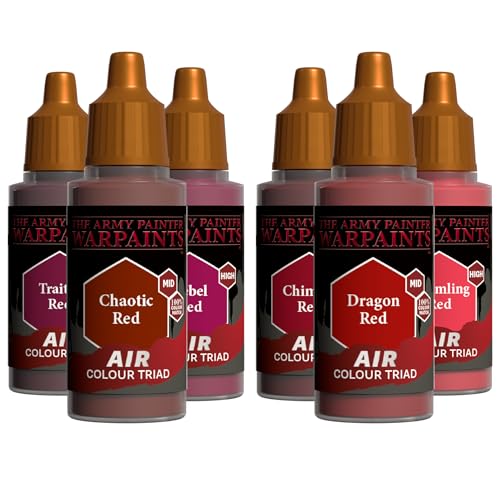 The Army Painter, Airbrush Primary Bundle Red, 2 Triads x 6 x 18 ml | Pre-thinned Acrylic spray gun paints - Paint sprayer paint for D&D & Warhammer Miniatures - color: Red