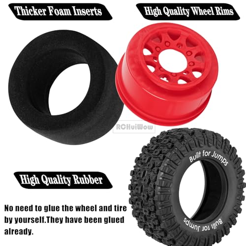 12mm/14mm/17mm Hex RC Tires for 1/10 RC Scale Truck Slash 2WD 4×4 Senton Axia1 L0S1 Red cat Rc 4wd,1/10 Short Course Truck Tires w/Foam Inserts,4PCS,Red - color: Red(4pcs)