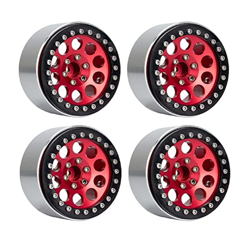 Metal 2.2" Beadlock Wheel Alloy Rim for 1:10 RC Crawler Car SCX10 RR10 90048 TRX4 TRX6 (Red) - color: Red