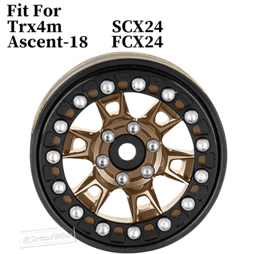 RC 1.3 Beadlock Wheels Single & Dually for 1/18 TRX4M Ascent-18,1/24 SCX24 FCX24 RC Crawler Car,Aluminium & Brass 1.3 Beadlock Rims,4pcs,Brown w/Black - color: Brown(4pcs)
