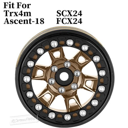 RC 1.3 Beadlock Wheels Single & Dually for 1/18 TRX4M Ascent-18,1/24 SCX24 FCX24 RC Crawler Car,Aluminium & Brass 1.3 Beadlock Rims,4pcs,Brown w/Black - color: Brown(4pcs)