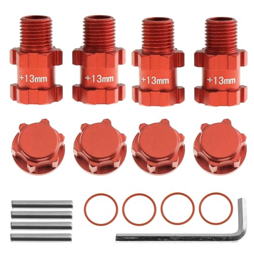 RC Wheel Hex 13mm Extended Wheel Hub Drive 14mm to 17mm with Anti-dust Cap Nuts 17mm Alum for Arrma Senton Granite Big Rock Vorteks 3S Senton Granite Mega550 Infraction Mega570 Upgrade Parts (Red)