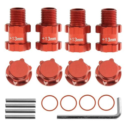 RC Wheel Hex 13mm Extended Wheel Hub Drive 14mm to 17mm with Anti-dust Cap Nuts 17mm Alum for Arrma Senton Granite Big Rock Vorteks 3S Senton Granite Mega550 Infraction Mega570 Upgrade Parts (Red)