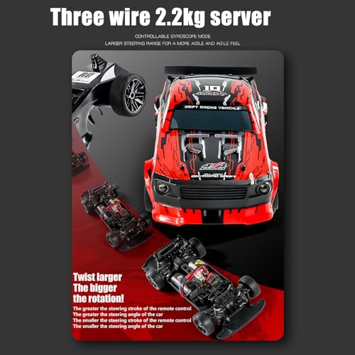 RC Drift Car, 1/14 Scale RC Race Car with Spray, Cool LED Lights, 2.4G 4WD High Speed 35KM/H Drifting Cars, Proportional Throttle with 2 Batteries RTR Gifts for Teen Adults
