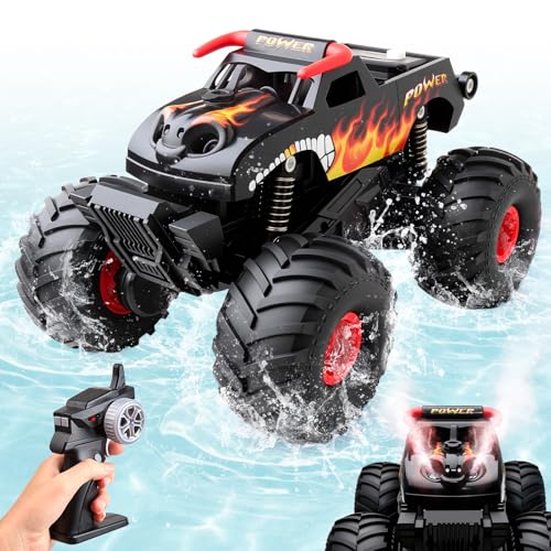 Waterproof Monster Truck Remote Control Car, 1:16 Bigger Amphibious RC Cars Toys, Long Battery 4WD All Terrain Off-Road Vehicle for 6 7 8 9 10 11 12+ Boys Girls Kids Ideal Birthday